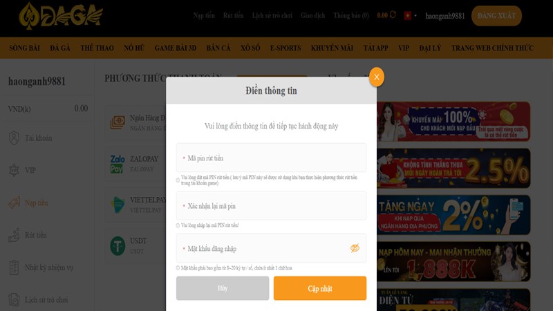 Nạp tiền daga thường